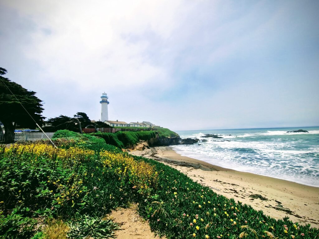 California coastal lighthouse and ocean representing calm, real-life learning and direction