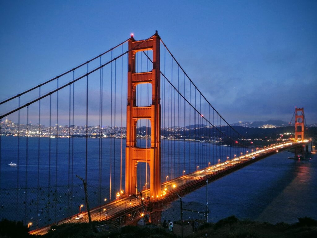 Golden Gate Bridge at dusk representing everyday life and real-world communication in California
